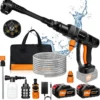 Nettoyeur haute pression sans fil 45bar/653PSI avec batterie 2X3000mAh, buse réglable à 180° et tuyau 5M pour nettoyage de voiture et arrosage des fleurs